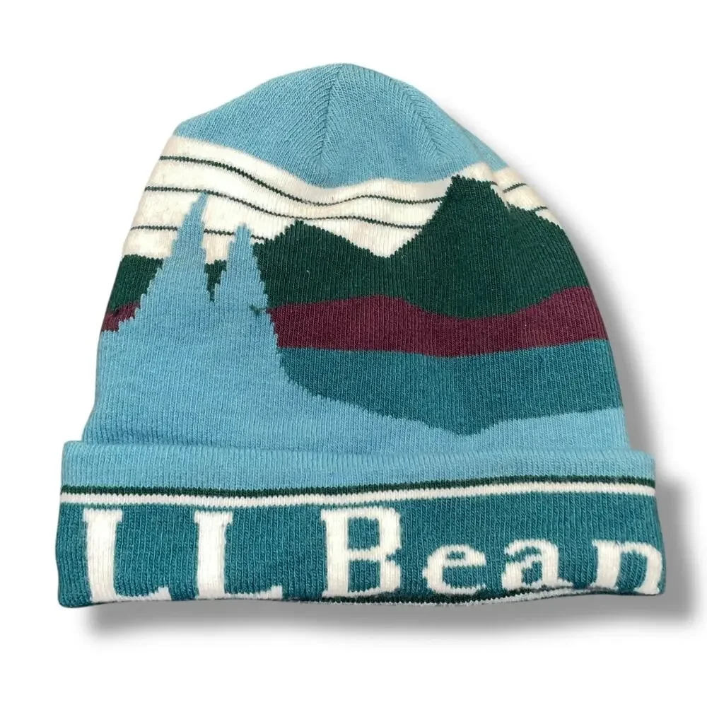 LL Bean Katahdin Beanie Hat Cuffed Adult Skullie Skyline Mountain Ski Snow Retro - Picture 9 of 13